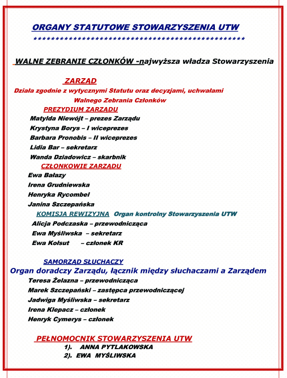 ORGANY STATUTOWE STOWARZYSZENIA UTW kopia
