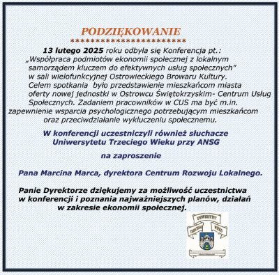 Podziękowanie zakonferencję